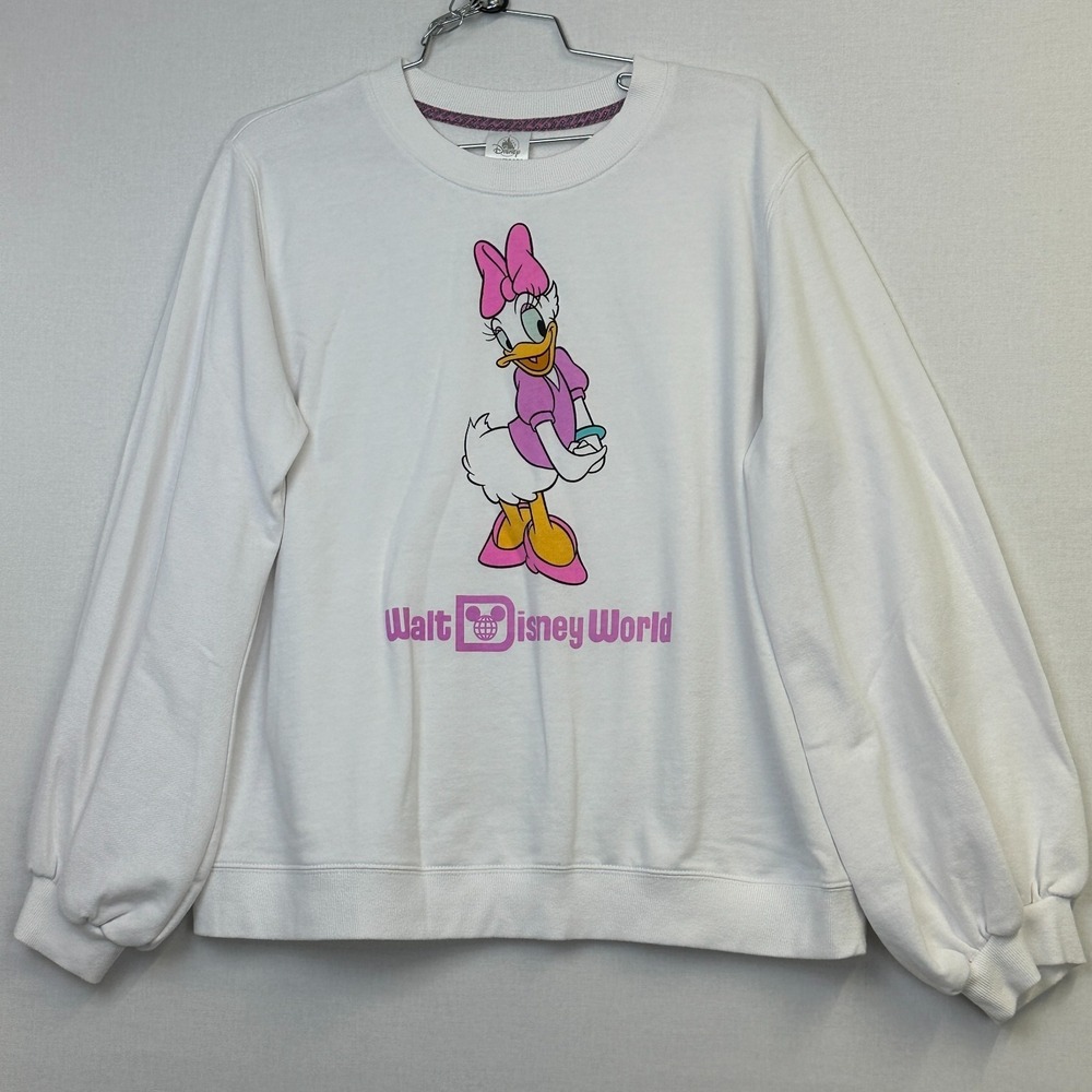 Disney Parks Walt Disney World Daisy Duck White Puff Sleeve Sweatshirt Women XL